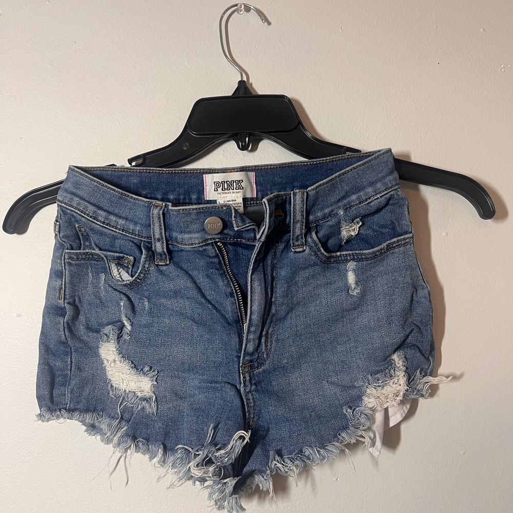 PINK Victoria's Secret Frayed Hem Jean Shorts - Blue